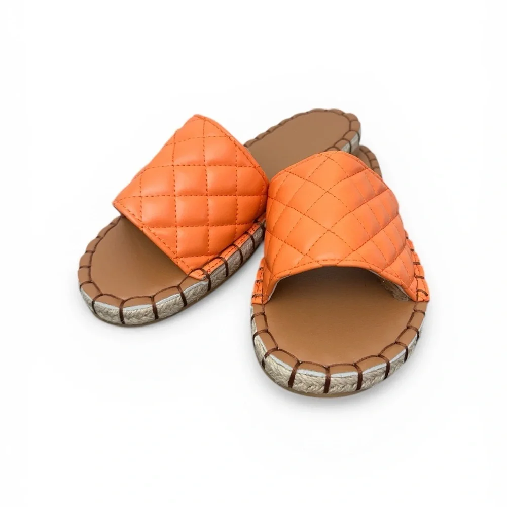 Quilted Slide Sandals in Orange - Women